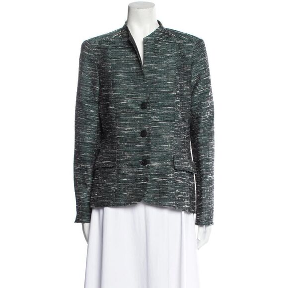 Lafayette 148 Tweed Blazer Green Black Button Front Jacket Career Wear | 14 EUC - Picture 1 of 14